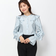 画像をギャラリービューアに読み込む, 【3月上旬販売予定/予約販売】袖フリル前開きブラウス/MM418120 (ブルー)