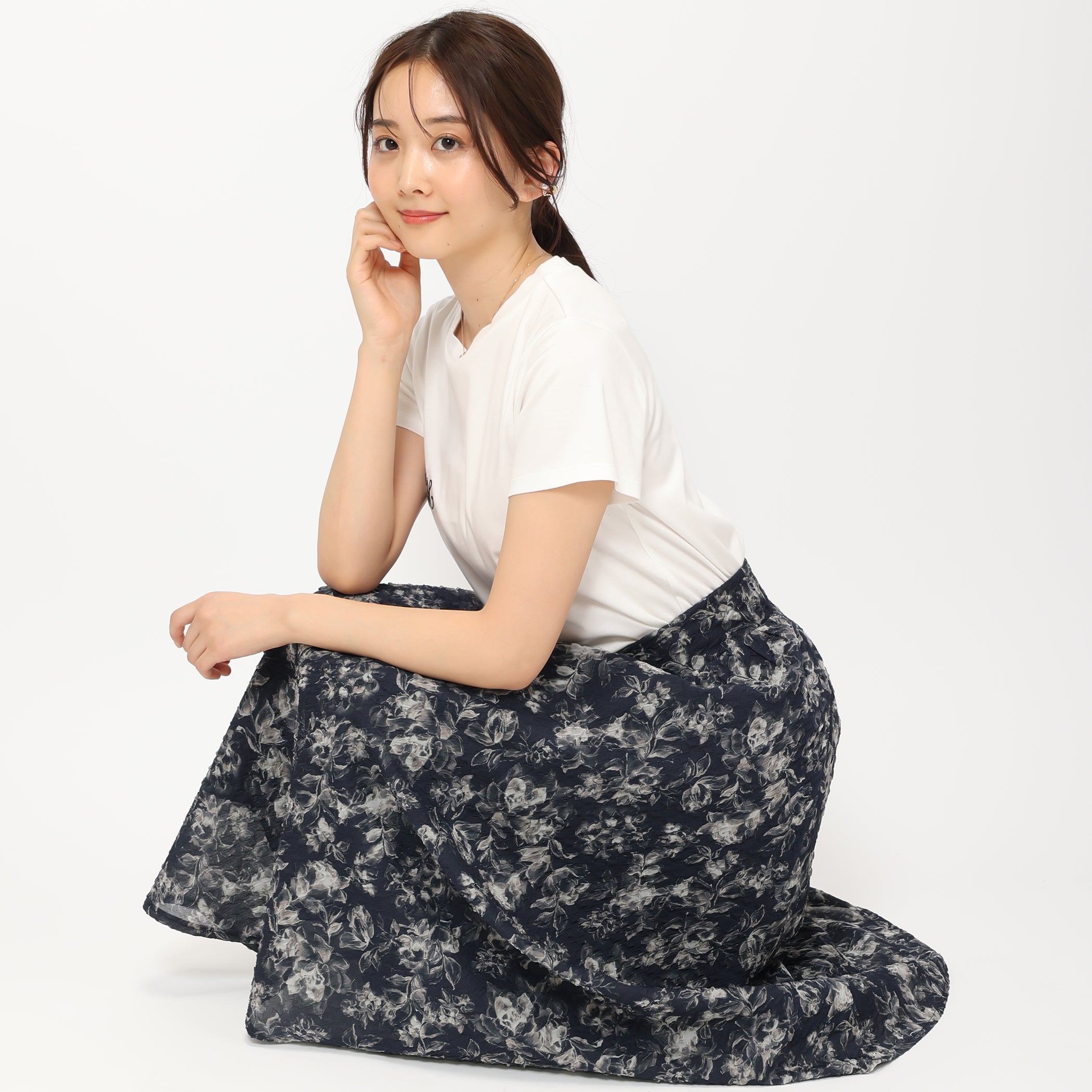 【予約販売】エンボスプリントスカート/MM427201 (ブラック)