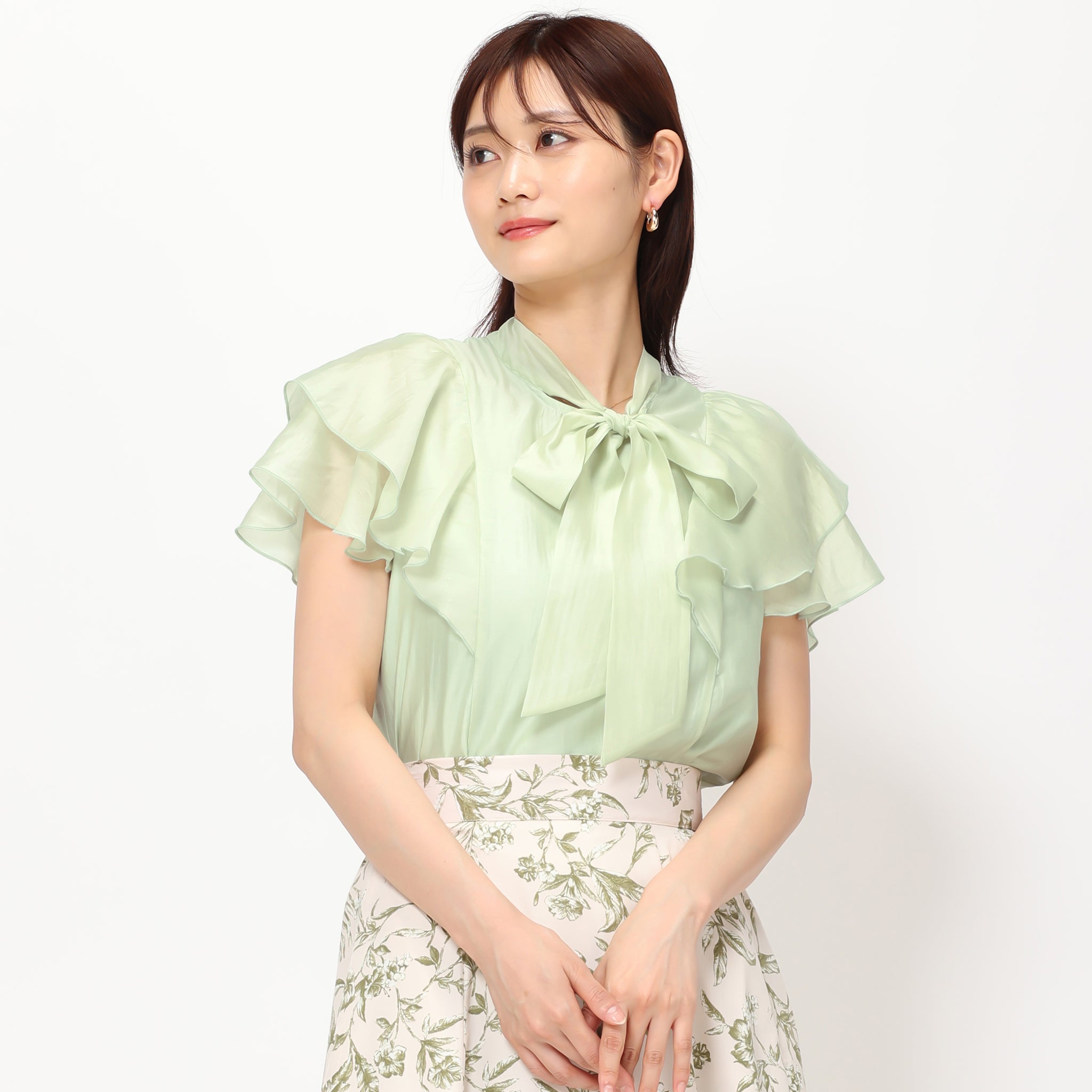 MISCH MASCH ブラウス シャツ 2024春夏新作シアーボウタイ