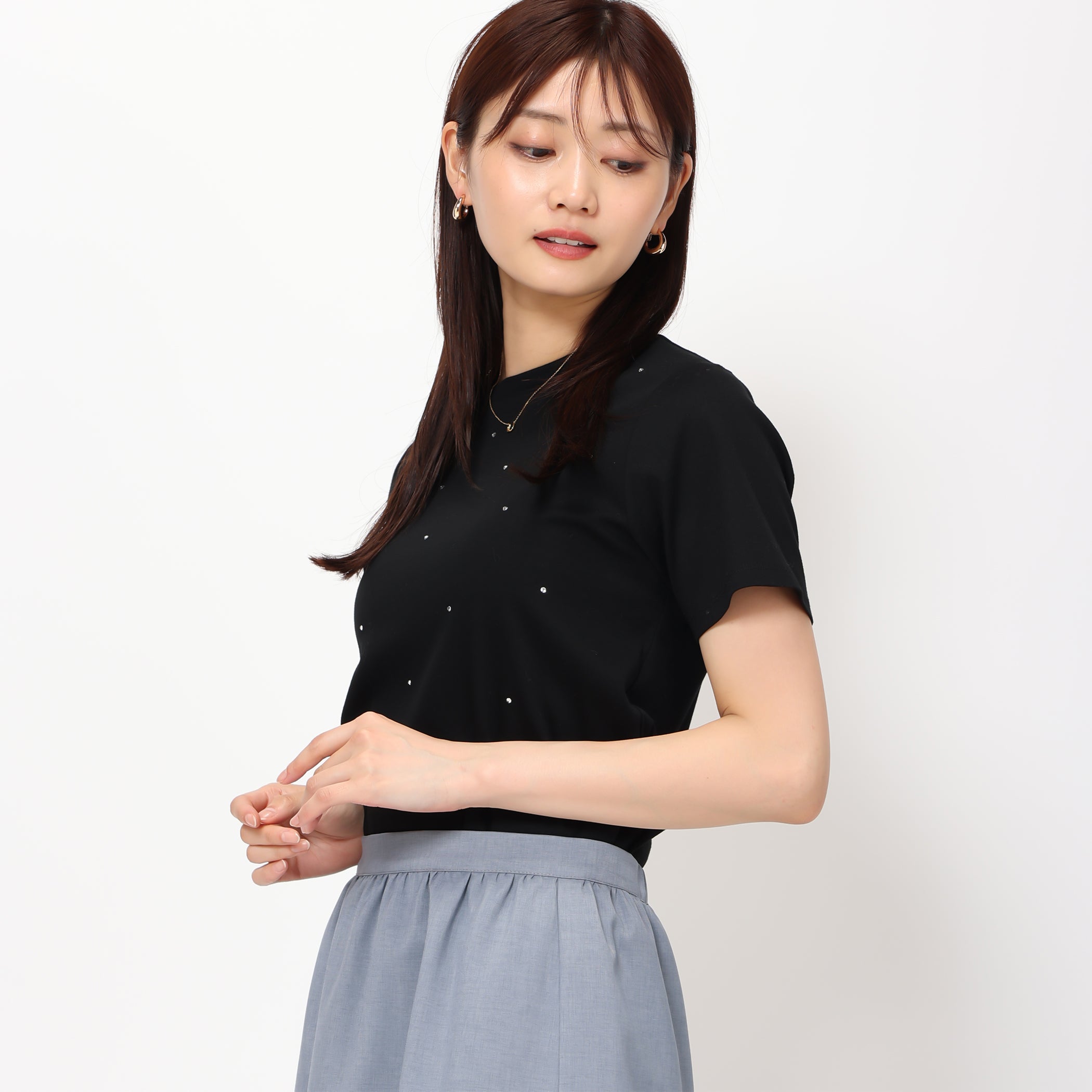 【予約販売】ラインストーンTシャツ/MM428205 (ブラック)