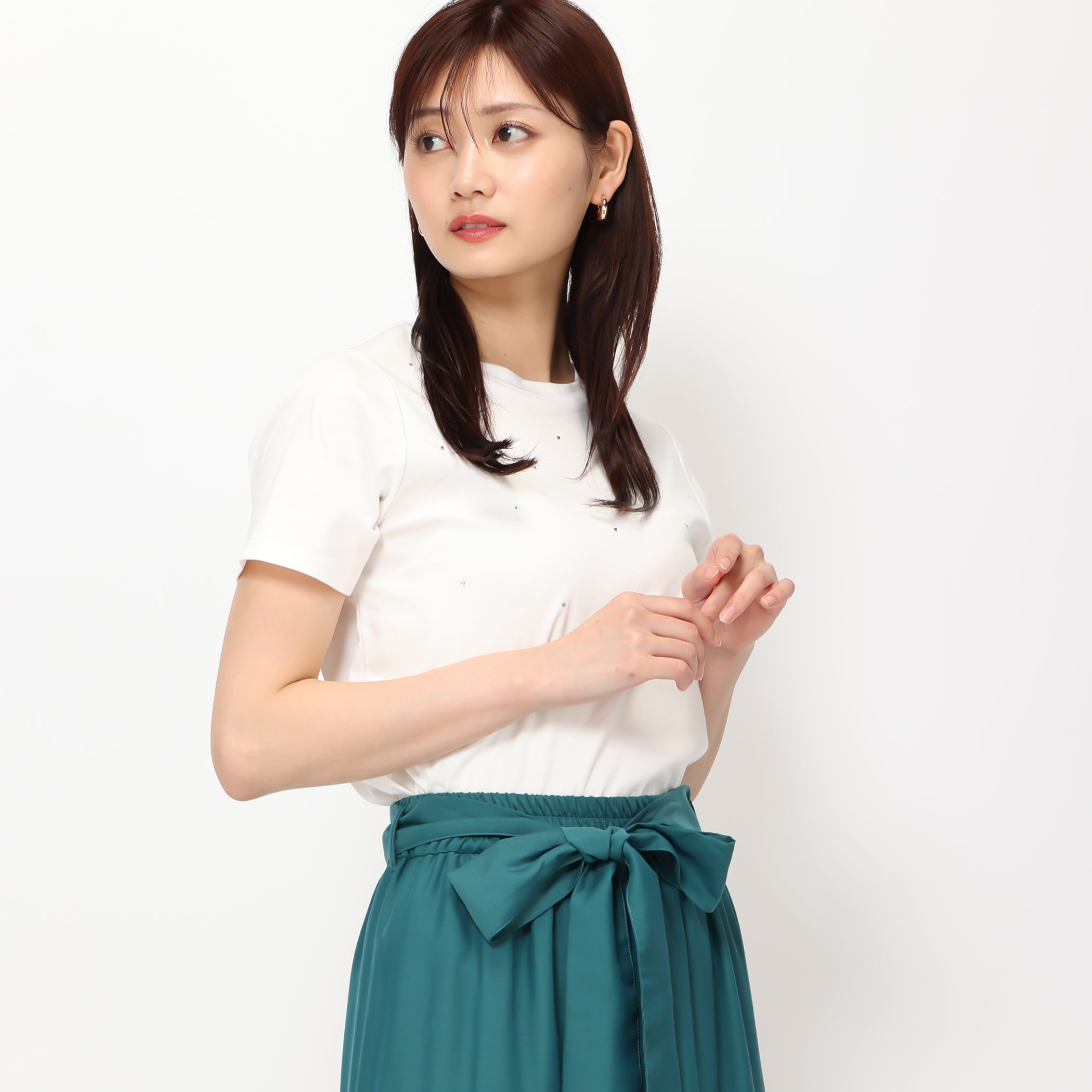【予約販売】ラインストーンTシャツ/MM428205 (ホワイト)