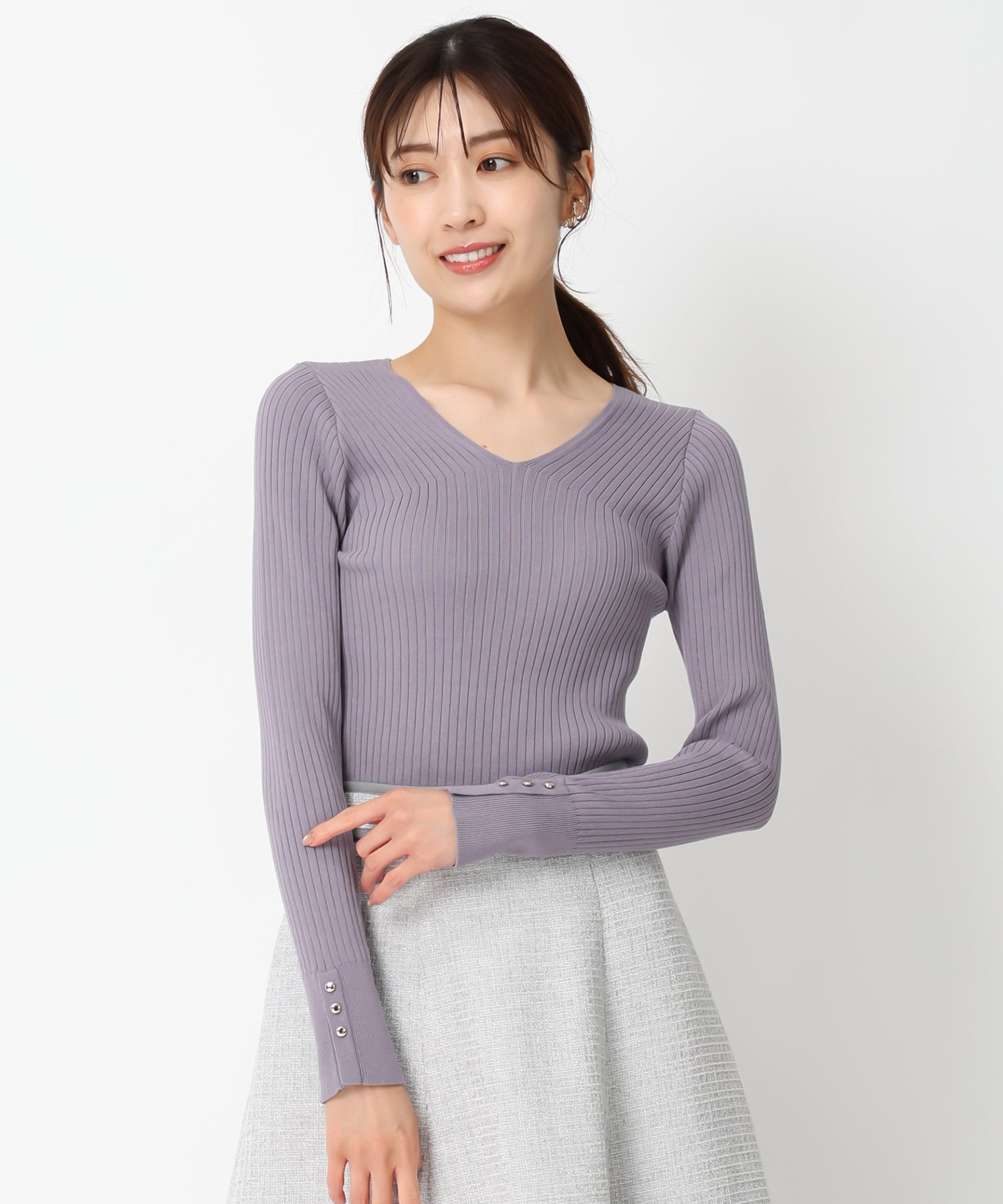 Mの6枚「ベージュ3枚とパープル3枚」 ベーシック成型編みVネックリブニット/MM438306 – MISCH MASCH