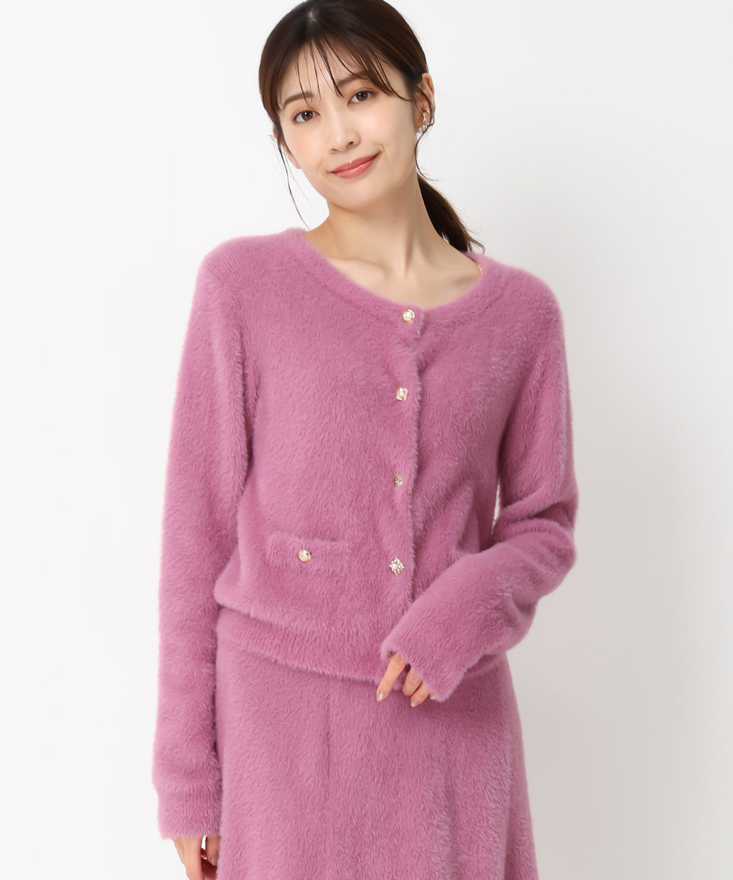 シャギー金釦カーディガン/MM448401 (ピンク)
