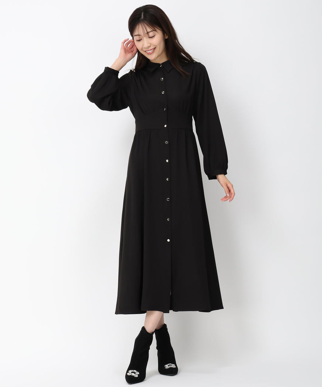 前開きシャツワンピース/MM447415 (ブラック)