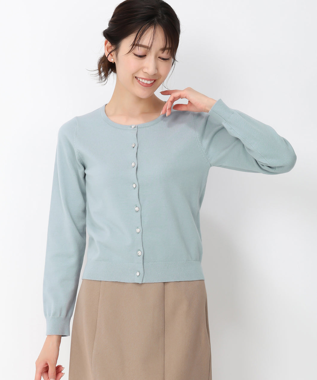 ベーシックビジュー釦カーディガン/MM448406 (ブルー)
