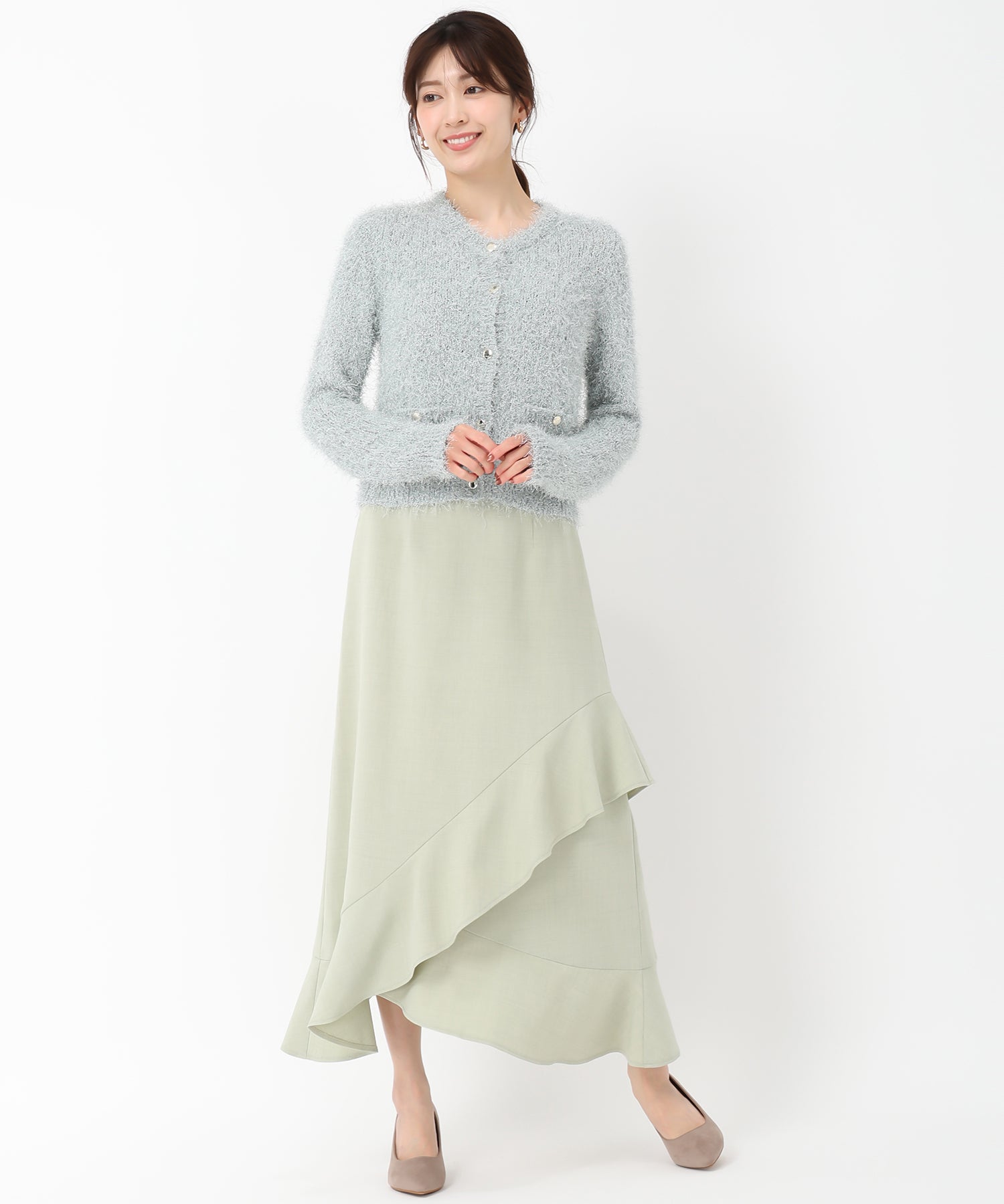 シャギーモヘアタッチダイヤニットカーディガン＜ベージュ＞(S