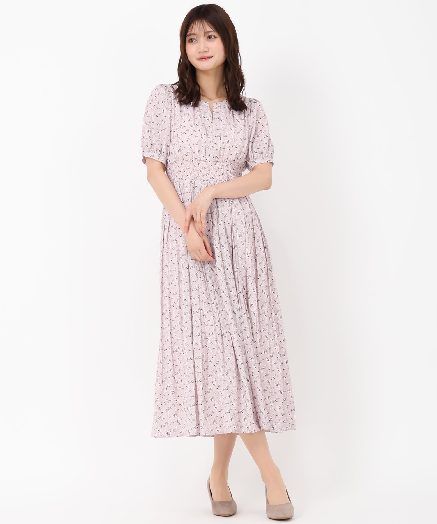 【PHASE EIGHT】ネイビー×ピンク♪花柄プリーツワンピース PHASE EIGHT】ネイビー×ピンク♪花柄プリーツワンピース