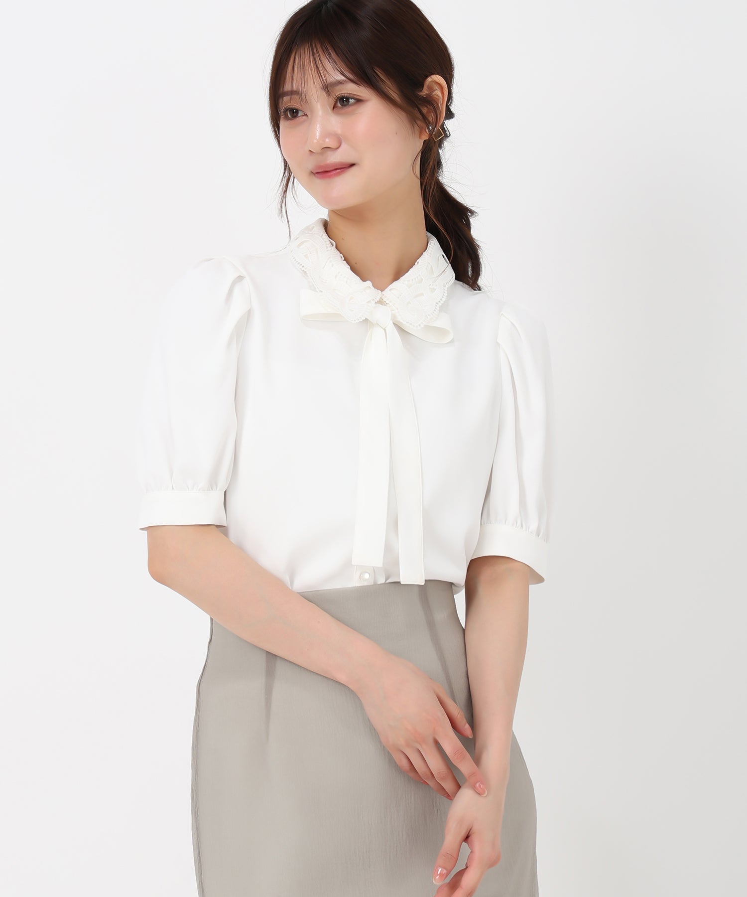 【高価値】 MASCH|31 MISCH – 襟レースブラウス/MM528109 Sons mode de シャツ/ブラウス(半袖/袖なし)