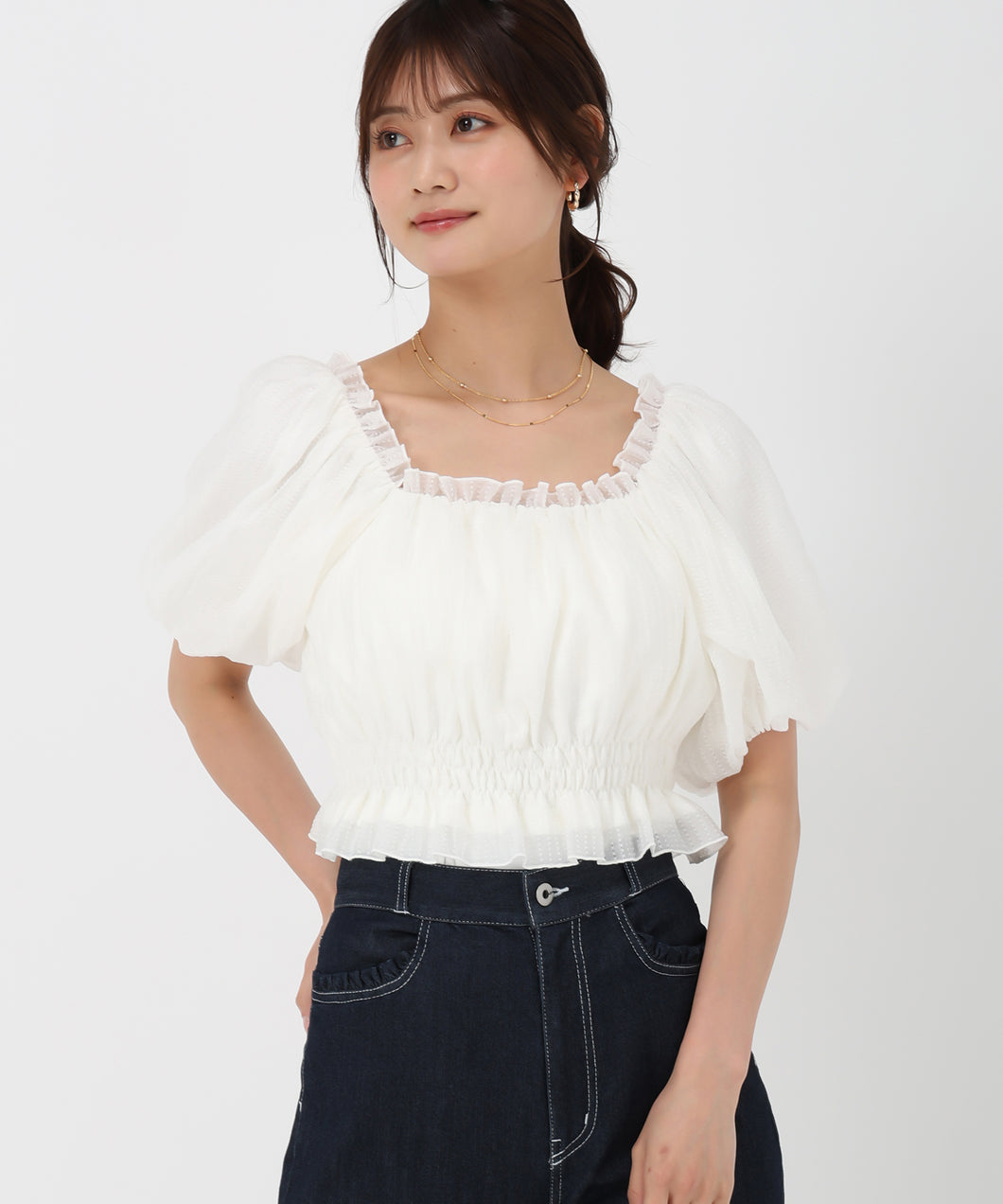 アイレットシフォンブラウス/MM528110 (ホワイト)