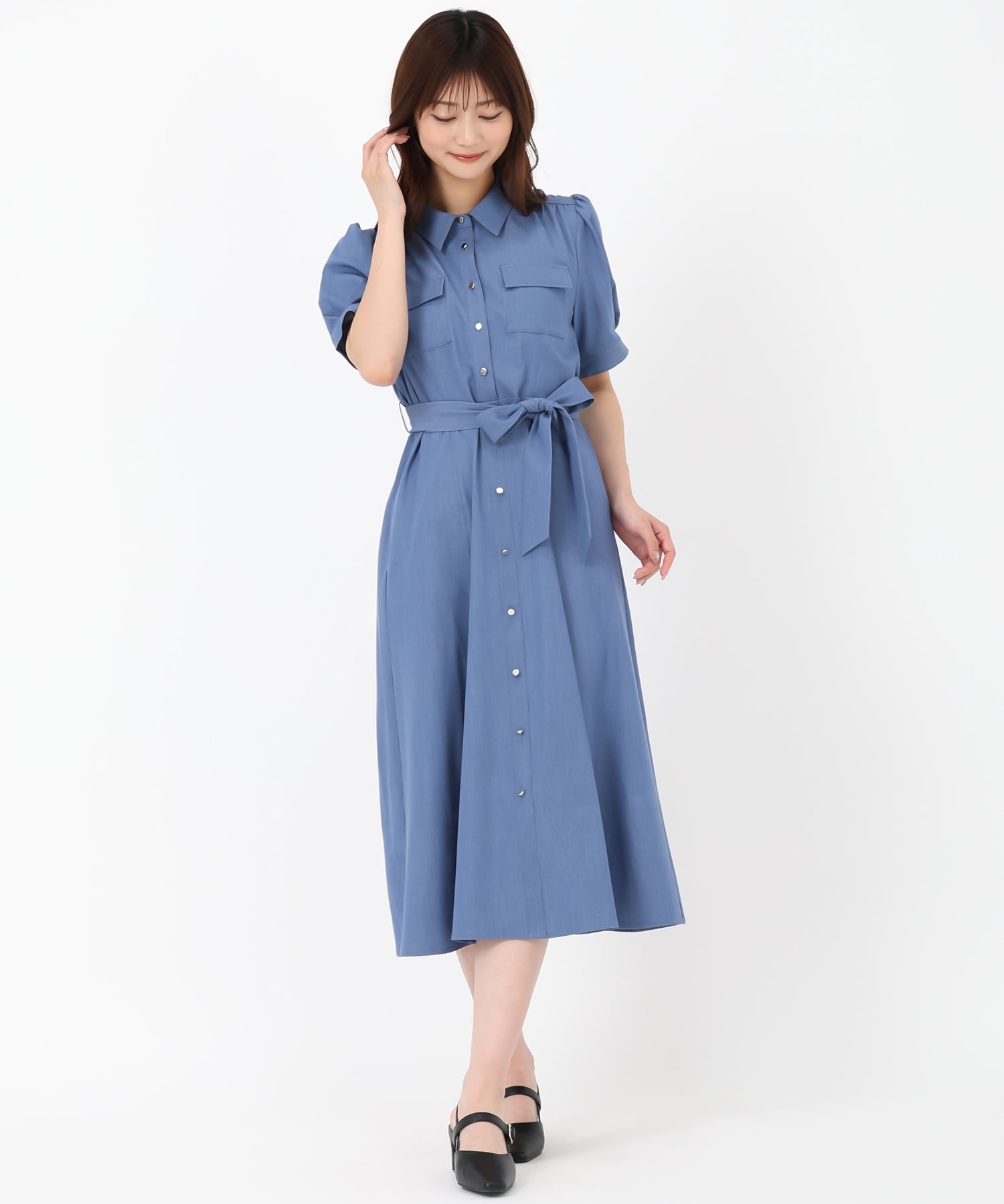 KAREN MILLEN*パフスリーブ ドロップウエスト シャツワンピース db4163.jpg