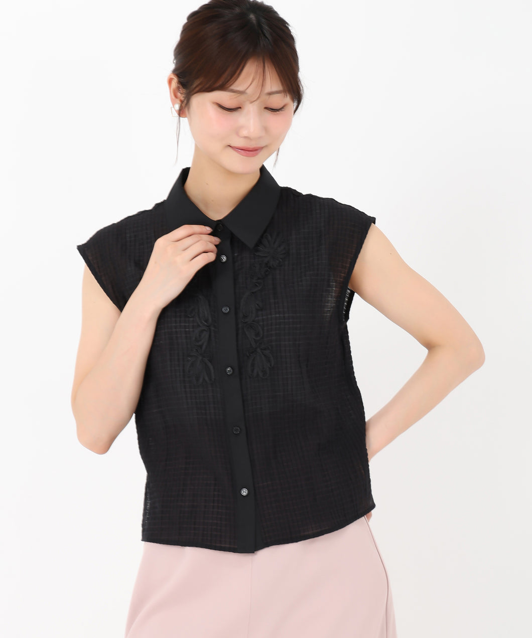 コード刺繍シャツブラウス/MM528118 (ブラック)