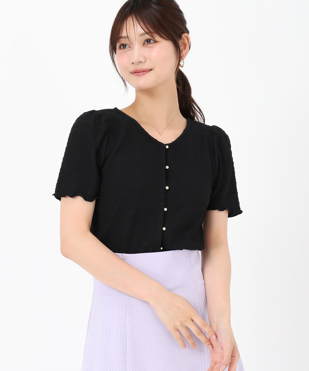 ぽこぽこカットトップス/MM528209 (ブラック)