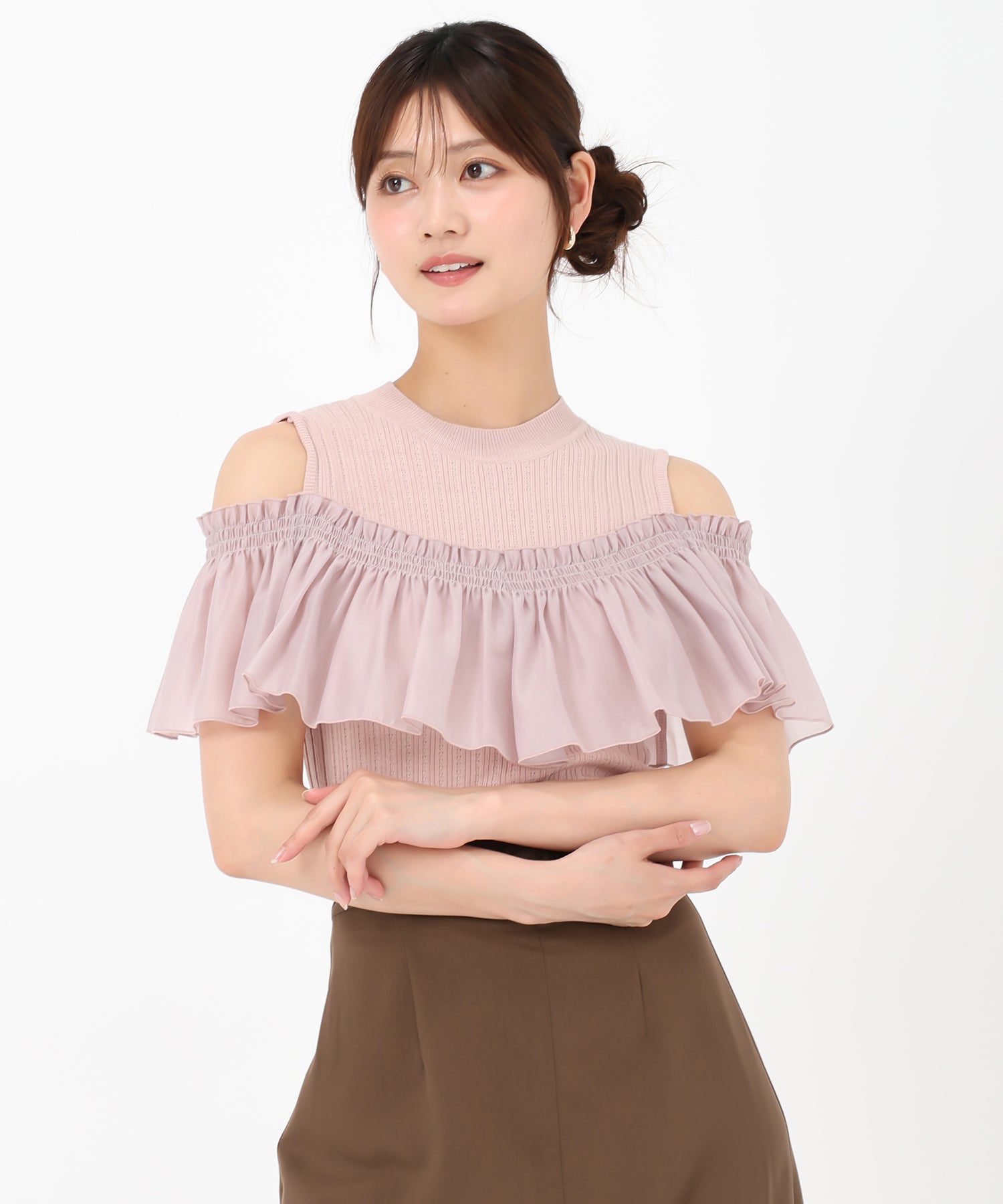 MACHATT マチャット　オフショルダーリブニット　ベージュ MACHATT マチャット/オフショルダーリブニット/ ベージュ