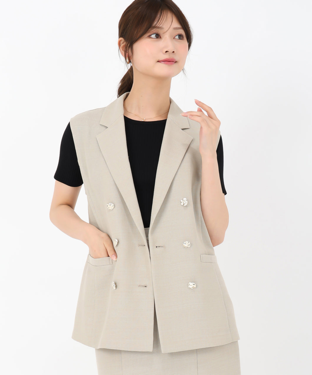 【WEB先行予約/6月下旬発売予定】麻調メッシュジレ/MM528505 (ベージュ)