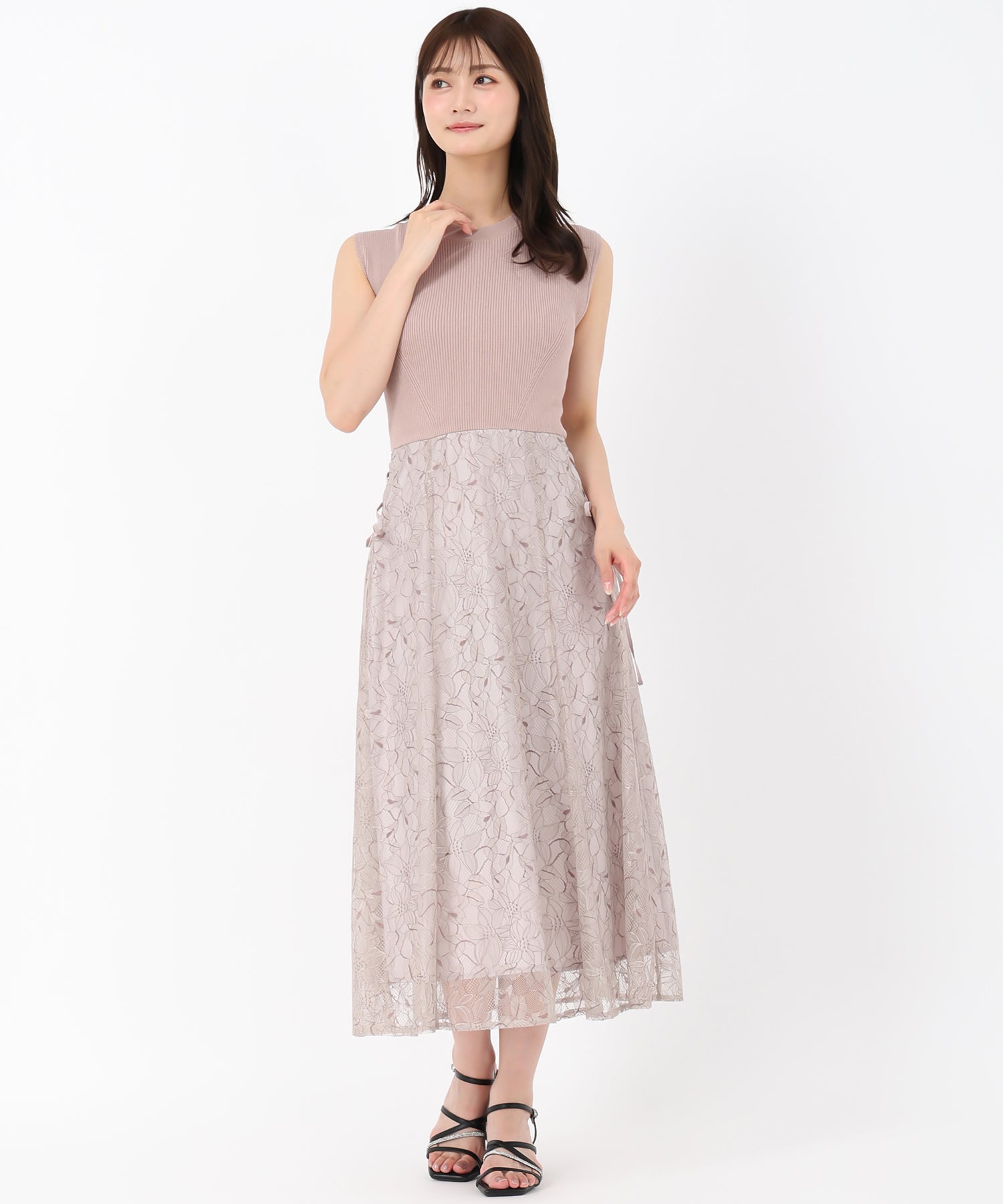 ミッシュマッシュ　レースドッキングニットワンピース サイドレースアップニットドッキングワンピース/MM537403