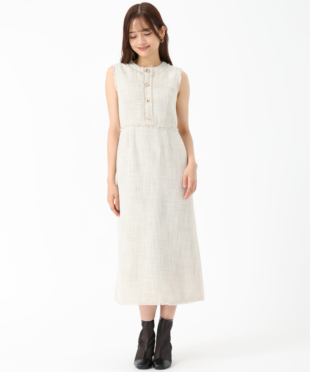【WEB限定予約販売/8月下旬発売予定】ツイードノースリワンピース/MM537414 (ベージュ)