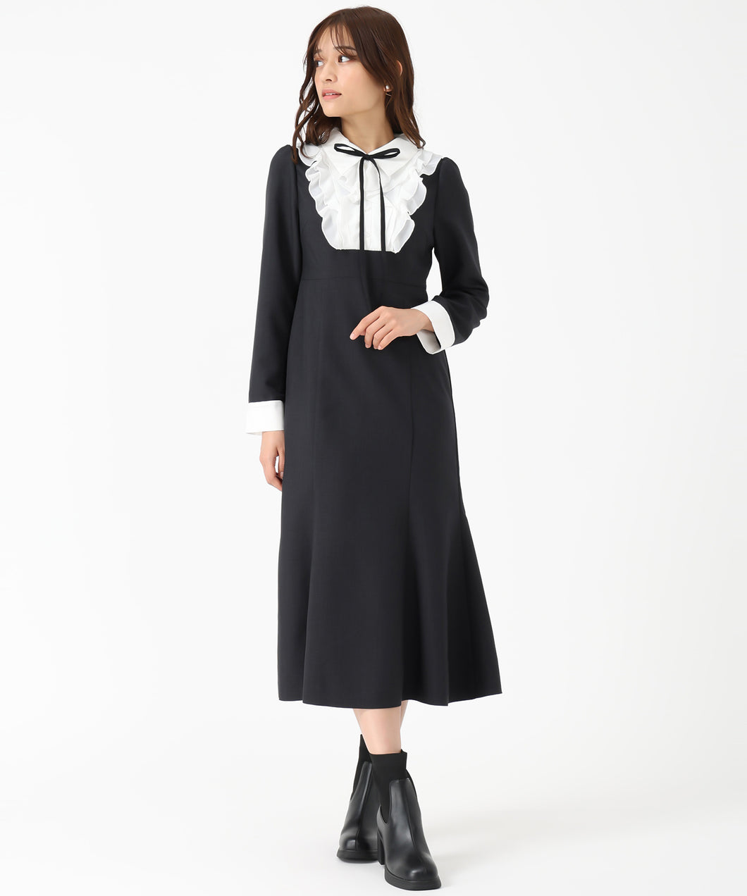 襟付きラッフルコンビマーメイドワンピース/MM547406