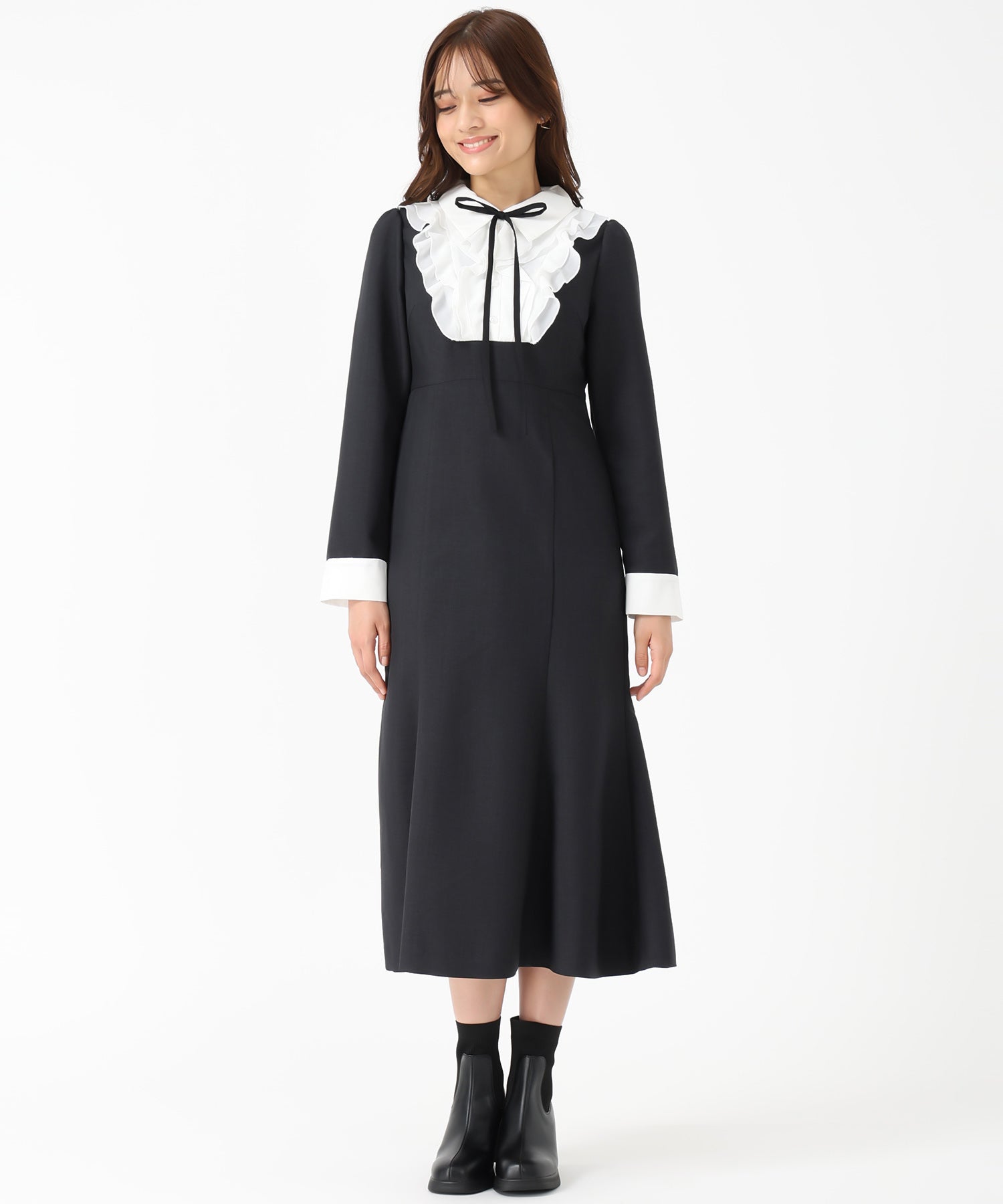 襟付きラッフルコンビマーメイドワンピース/MM547406 – MISCH