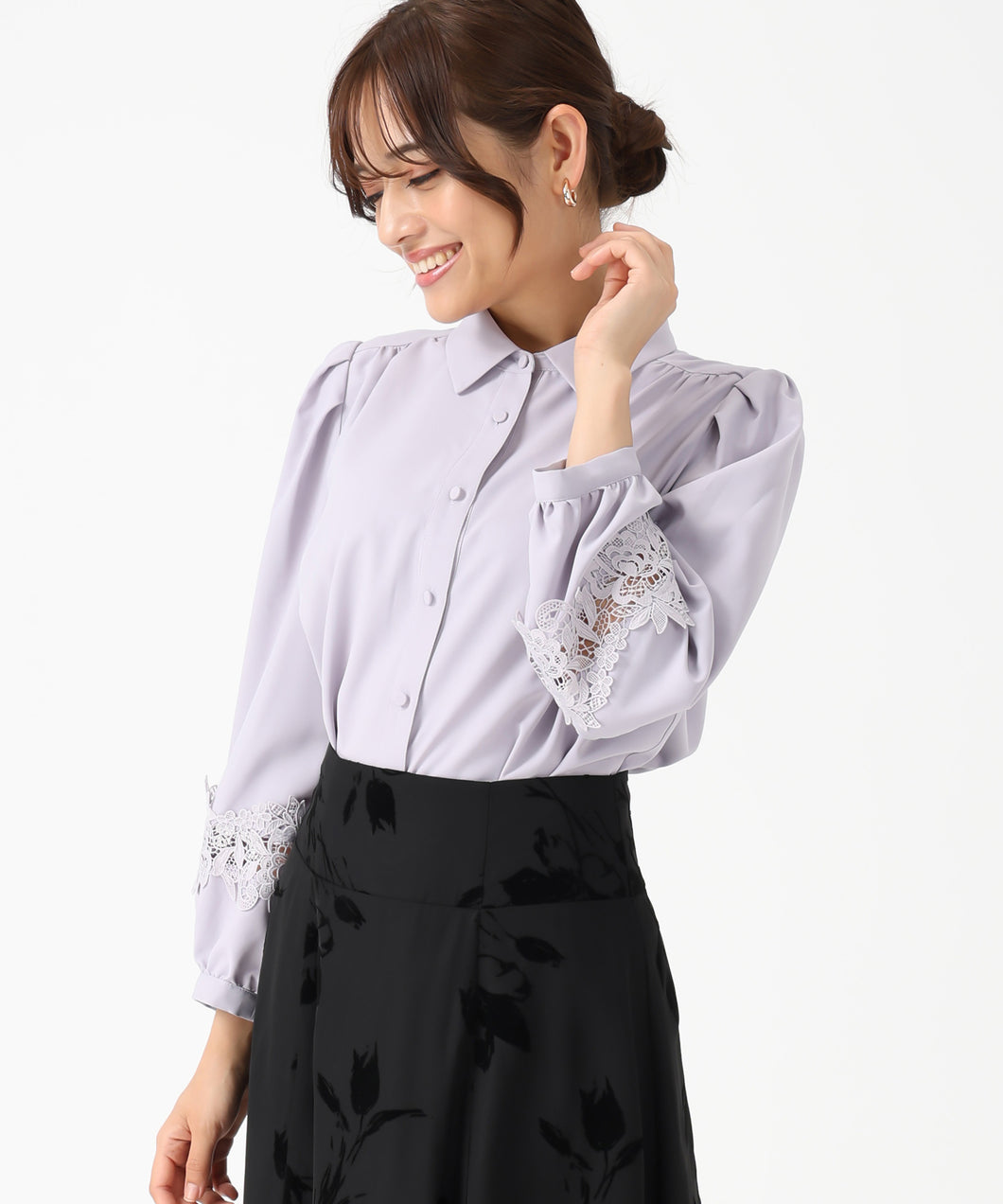 袖レースシャツブラウス/MM548104 (ラベンダー)