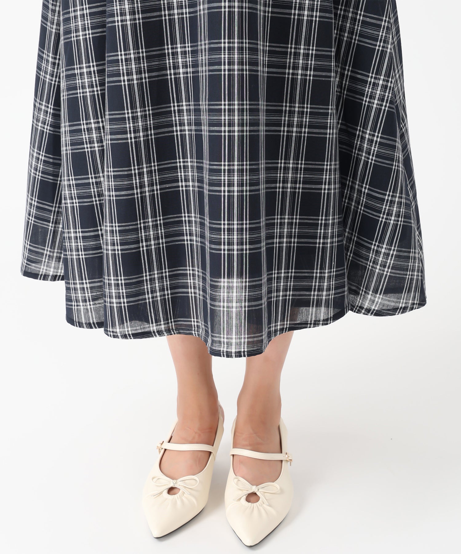 一部店舗限定 2wayオフショルチェックフレアワンピース/MM557410