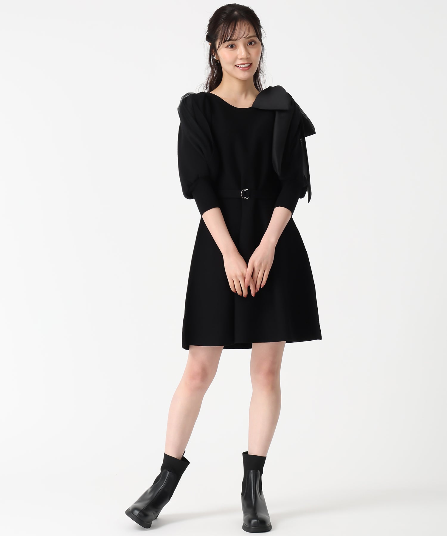 MUTA 黒/ベージュ 長袖ワンピース