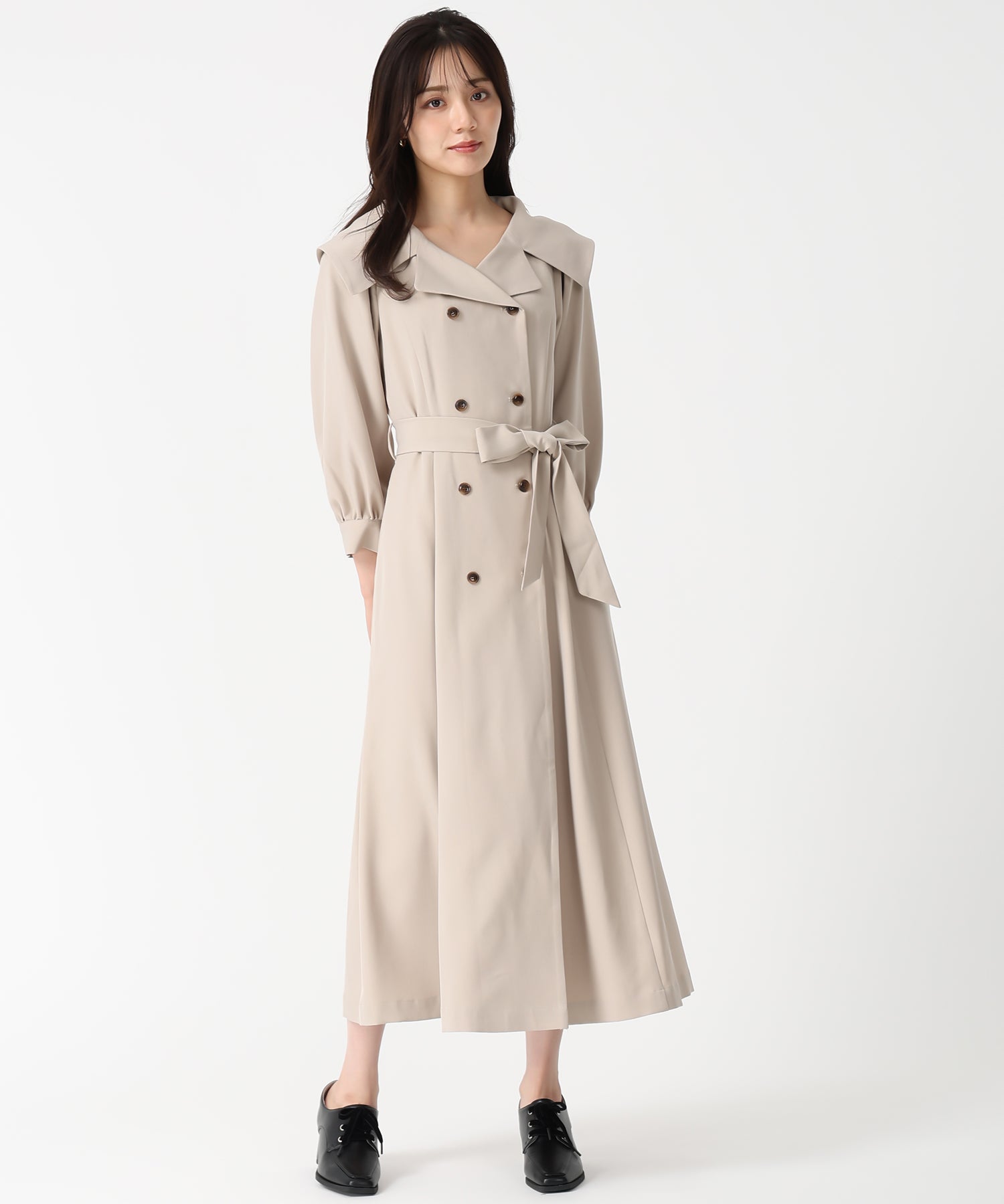 M様 ワンピース S茶 スキッパーカラーニットワンピース-short & regular | 小柄・低