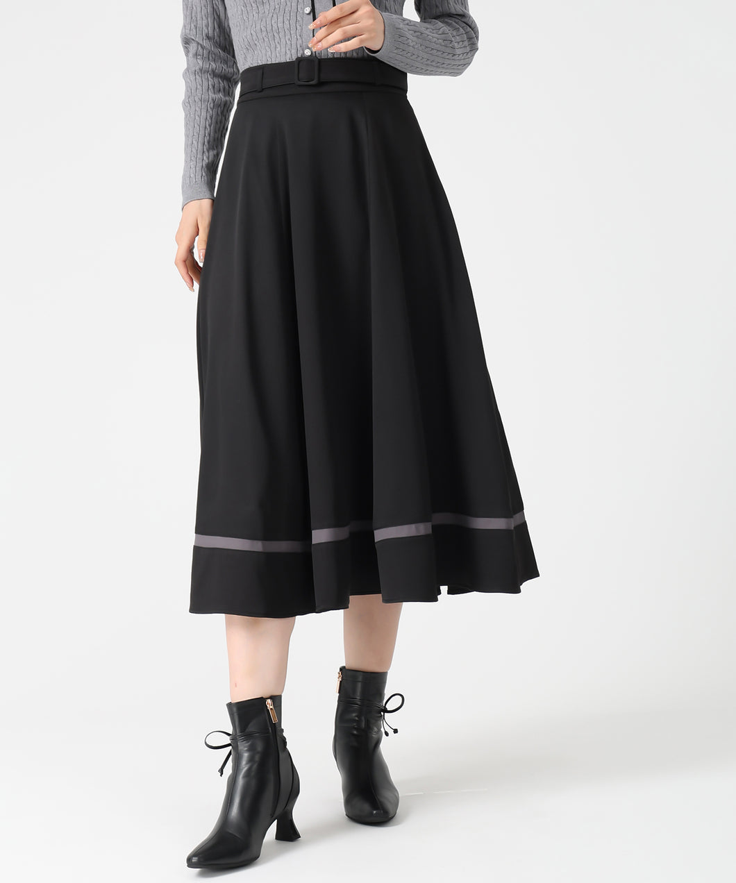 裾配色フレアスカート/MM547218 (ブラック)