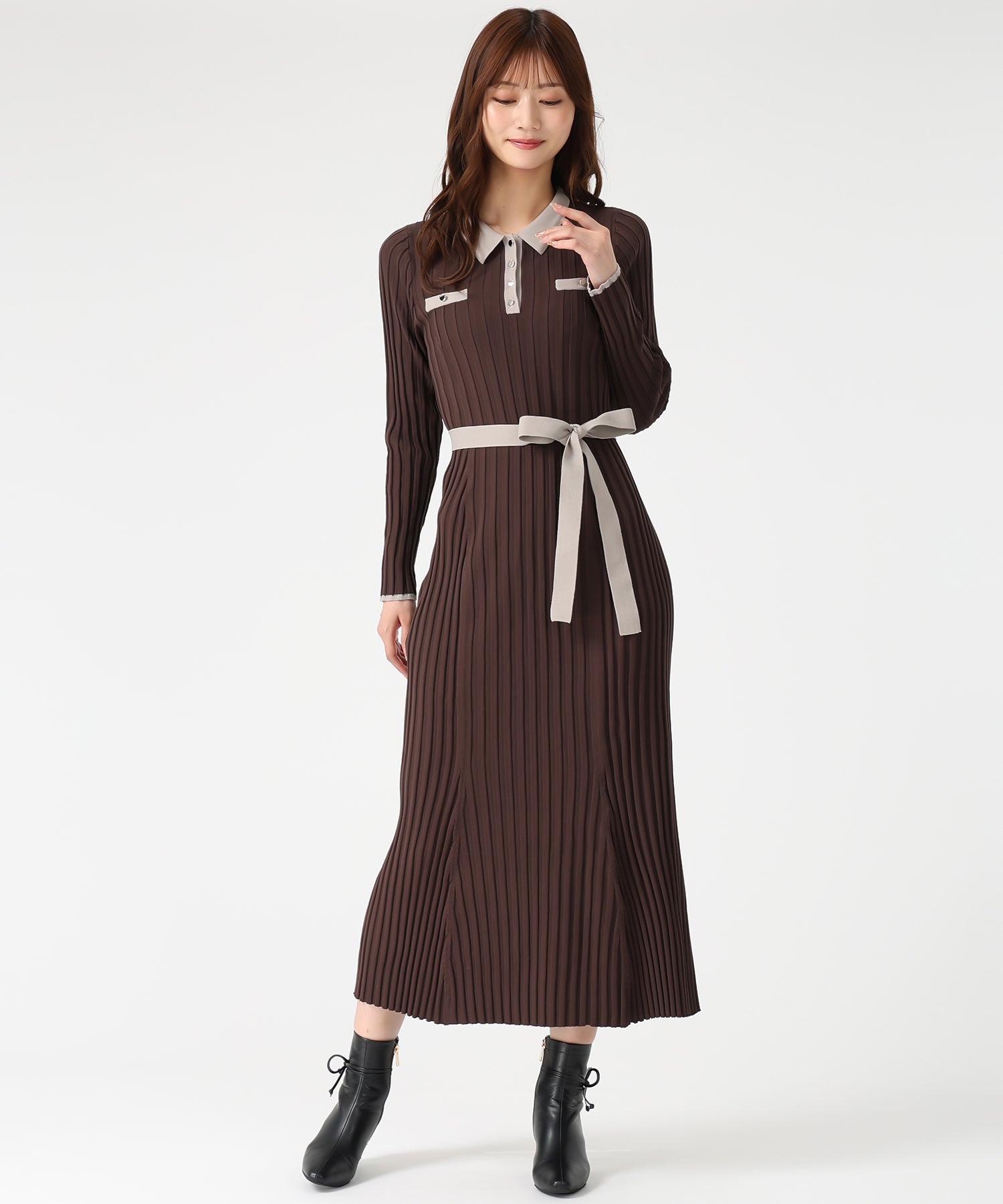 配色ポロ衿ワイドリブニットワンピース/MM547412 – MISCH MASCH