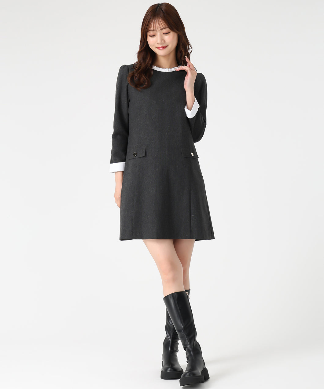 配色サックミニワンピース/MM547416 (ブラック)