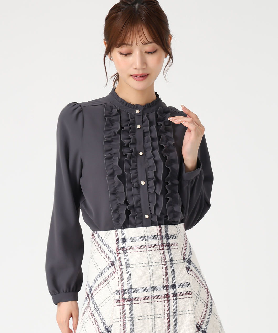 フリルギャザーブラウス/MM548107 (グレー)