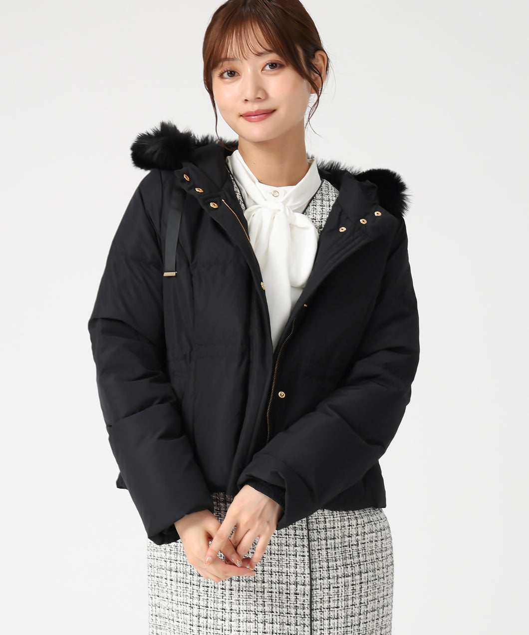 グログランリボンフードショートダウン/MM548601 (ブラック)