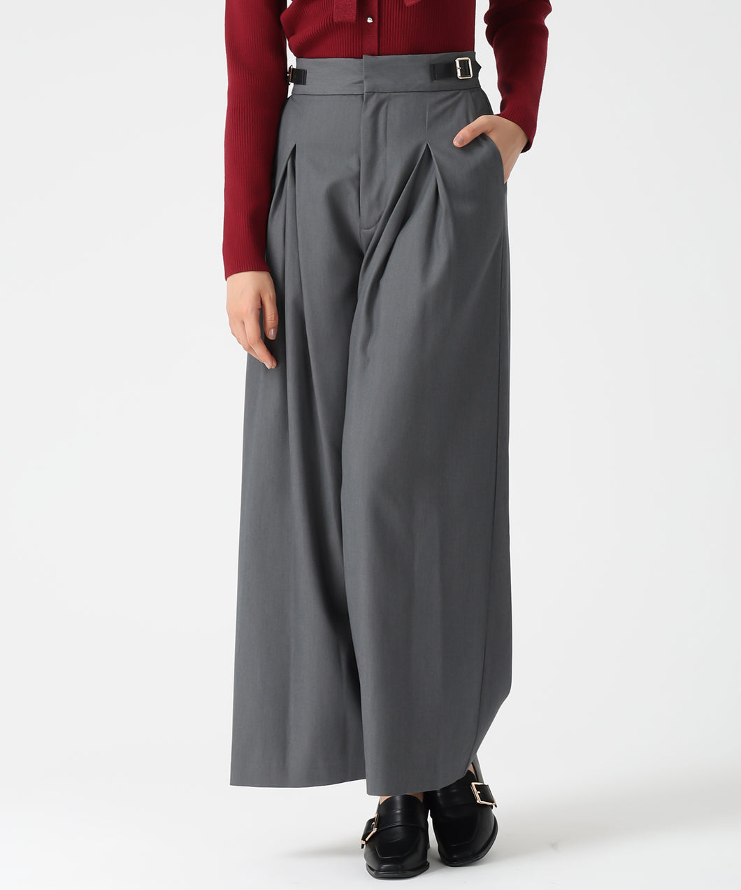 サイドベルト付きワイドパンツ/MM547301 (グレー)