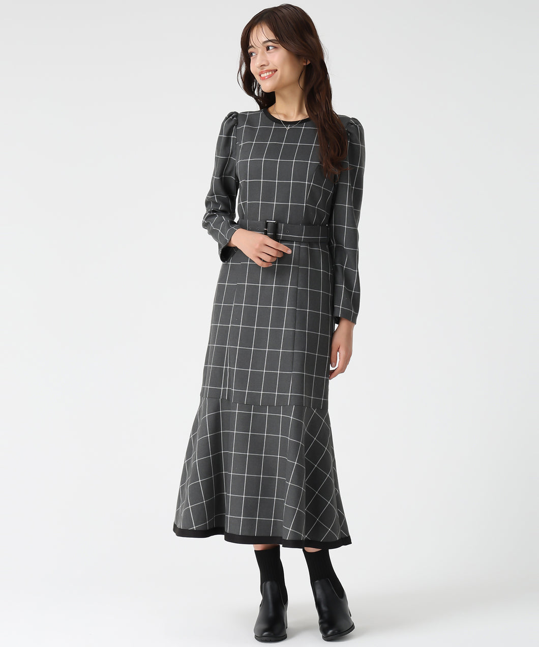ウィンドペンチェックワンピース /MM547417 (グレー)