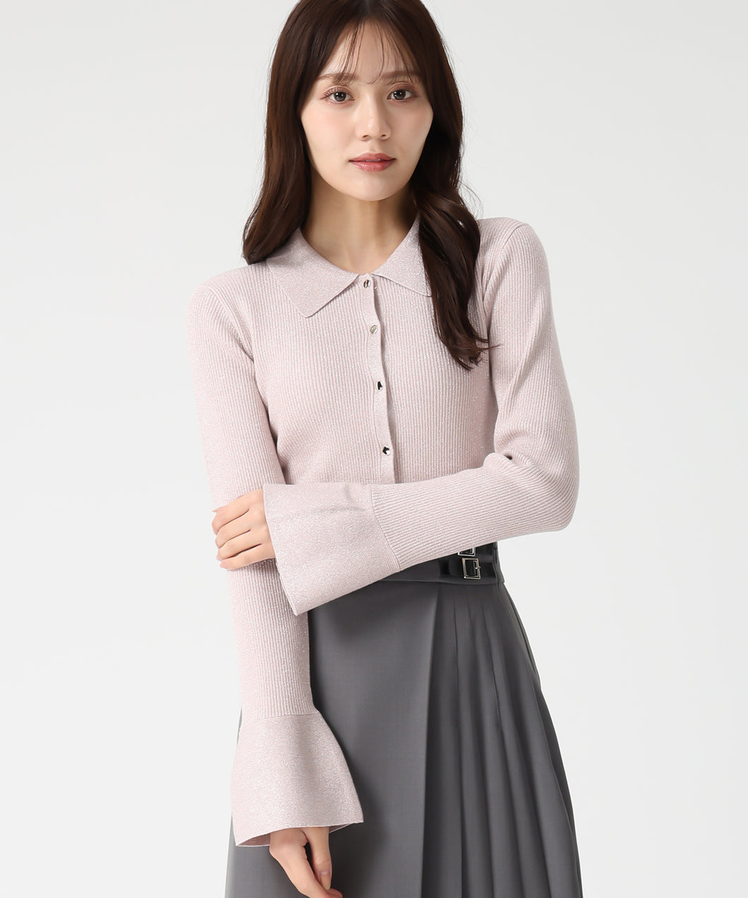 【予約販売/11月中旬発売予定】衿付袖フレアニット/TT548312 (ピンク)