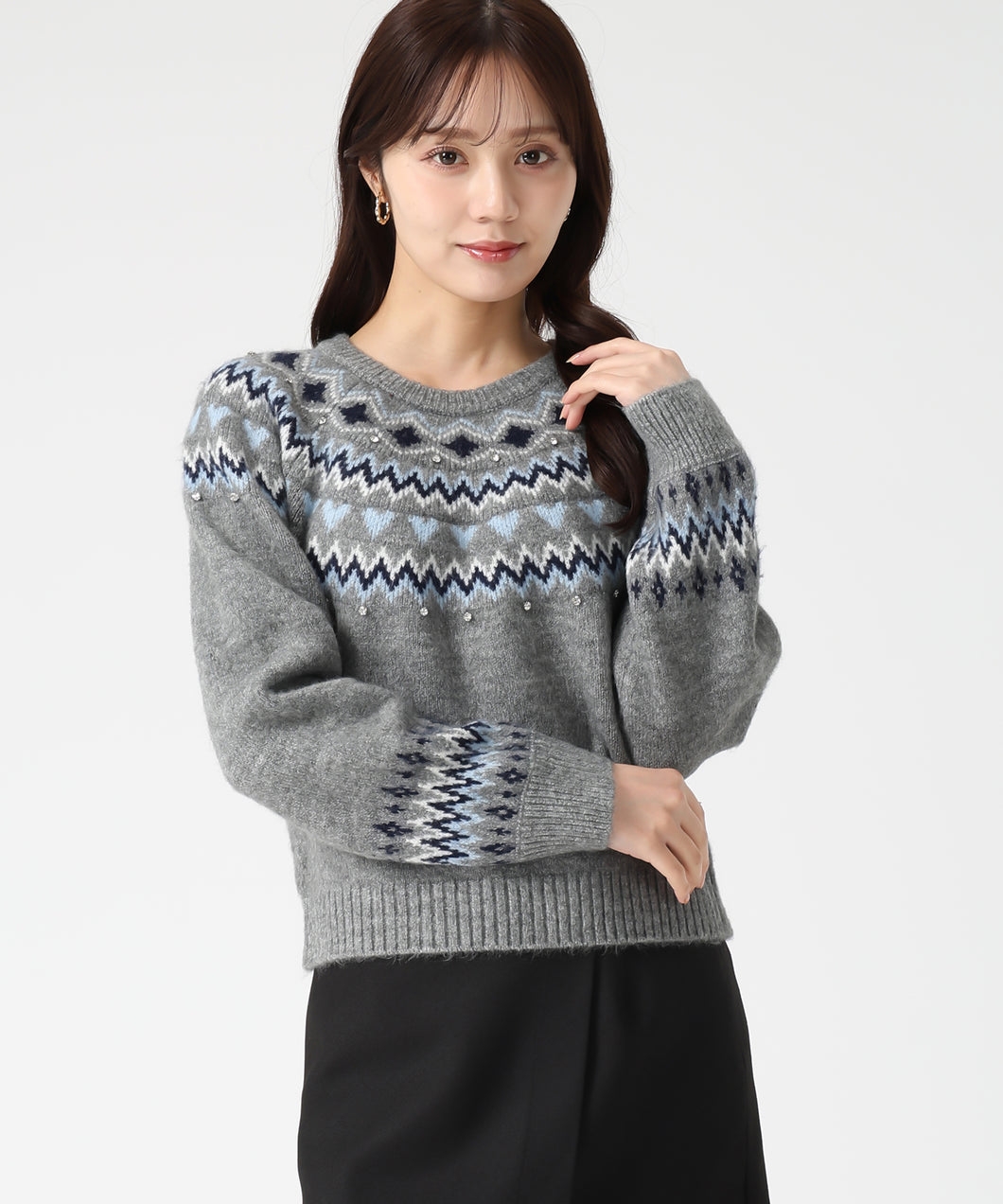 【予約販売/11月中旬発売予定】ノルディック柄ニット/TT548315 (グレー)