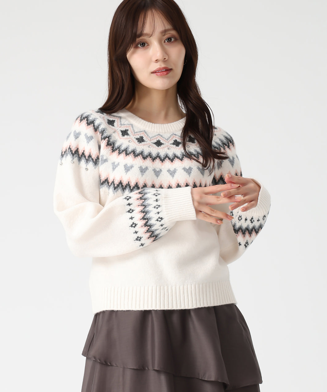 【予約販売/11月中旬発売予定】ノルディック柄ニット/TT548315 (アイボリー)