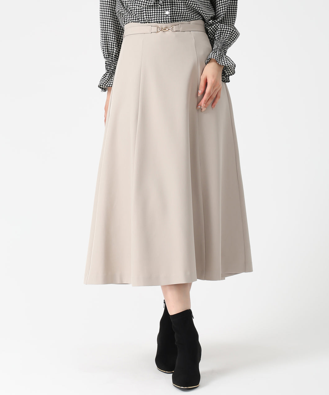 ビット付きベルトフレアスカート/MM547223 (ベージュ)