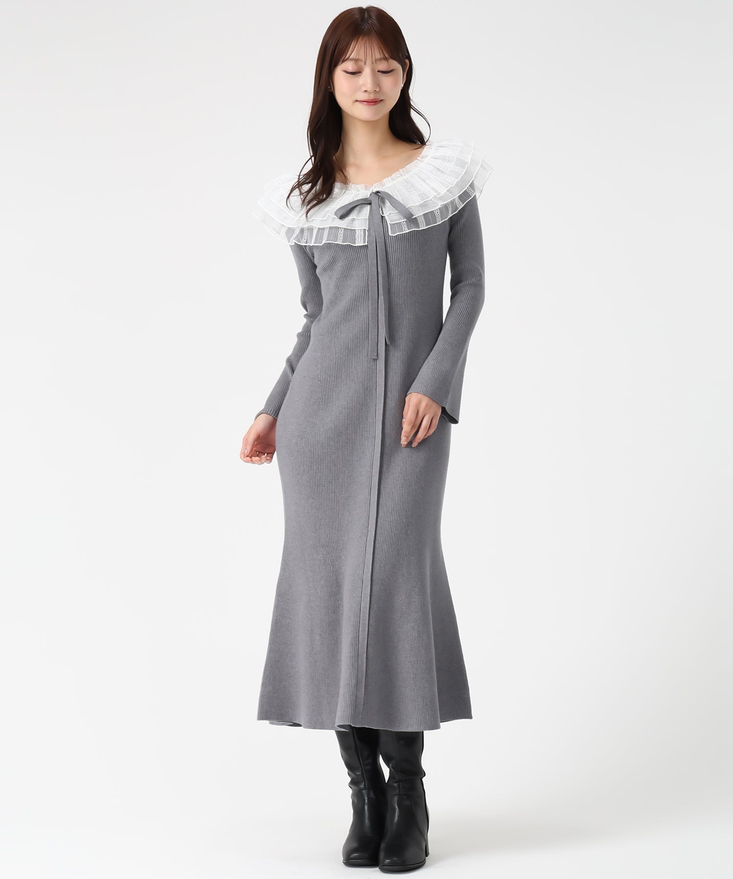 レースチュール襟マーメイドニットワンピース/MM547418 – MISCH MASCH