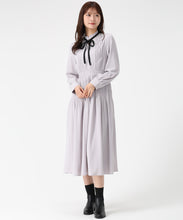 画像をギャラリービューアに読み込む, 配色リボンプリーツシフォンワンピース/MM547423 (ブルー)
