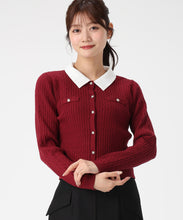 画像をギャラリービューアに読み込む, 【WEB限定予約販売/11月中旬発売予定】シャツ襟付きケーブルカーディガン/MM548410 (ワイン)
