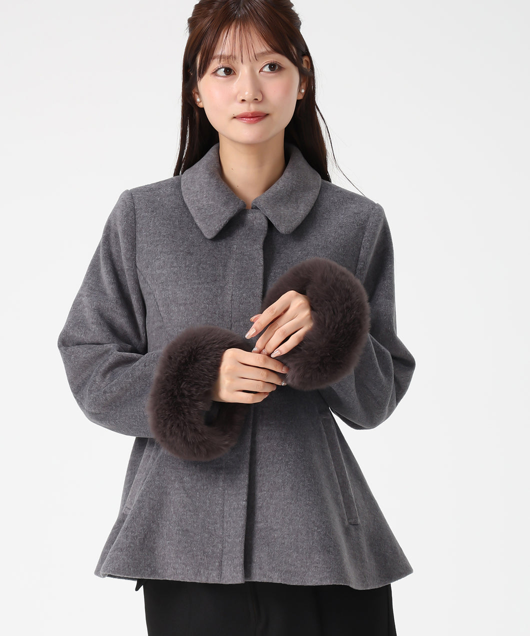 2way袖ファーペプラムコート/MM558601 (グレー)