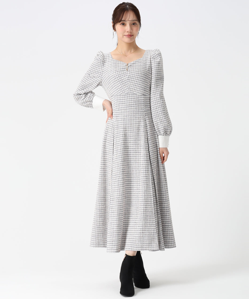 エムボーテ ツイード フレア ワンピース B311 エムボーテ ツイード