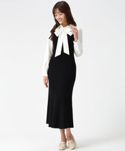 画像をギャラリービューアに読み込む, タイ付きシャツドッキングニットワンピース/MM617403 (ブラック)
