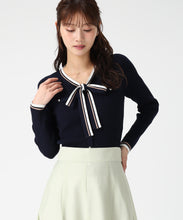 画像をギャラリービューアに読み込む, マルチ配色ボウタイリブニット/MM618305 (ネイビー)
