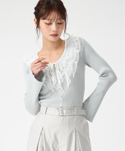 画像をギャラリービューアに読み込む, レースラッフル配色リボンニット/MM618307 (グリーン)
