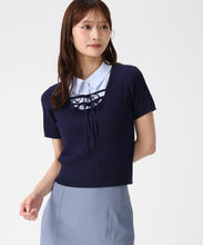 画像をギャラリービューアに読み込む, シャツレイヤードケーブルリボンニット/MM628301 (ネイビー)
