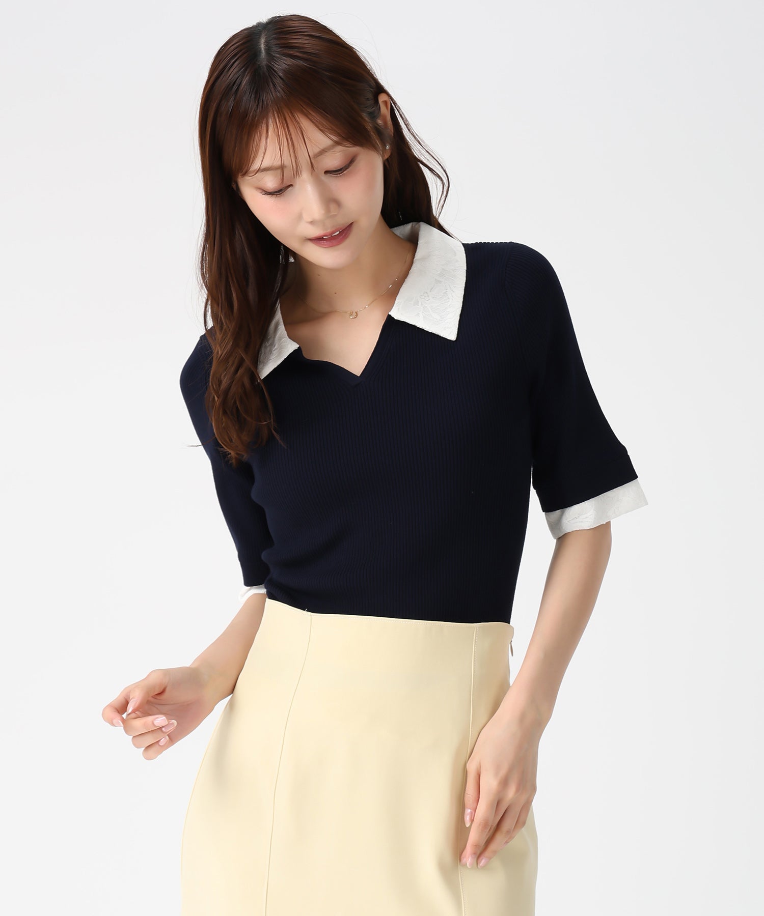 レースシャツレイヤード風スキッパーニット/MM628304 – MISCH MASCH|31