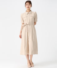 画像をギャラリービューアに読み込む, ステッチ配色パフスリーブシャツワンピース/MM627425 (ベージュ)
