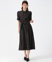 画像をギャラリービューアに読み込む, ステッチ配色パフスリーブシャツワンピース/MM627425 (ブラック)
