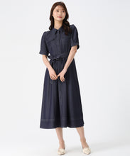 画像をギャラリービューアに読み込む, ステッチ配色パフスリーブシャツワンピース/MM627425 (ネイビー)

